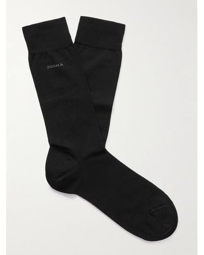 ZEGNA Everyday Logo-intarsia Cotton-blend Socks - Black