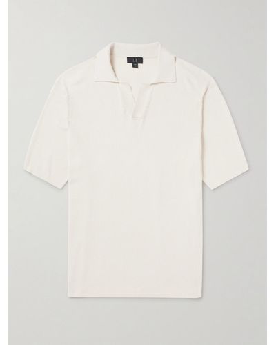 Dunhill Ribbed Mulberry Silk And Cotton-blend Polo Shirt - Natural