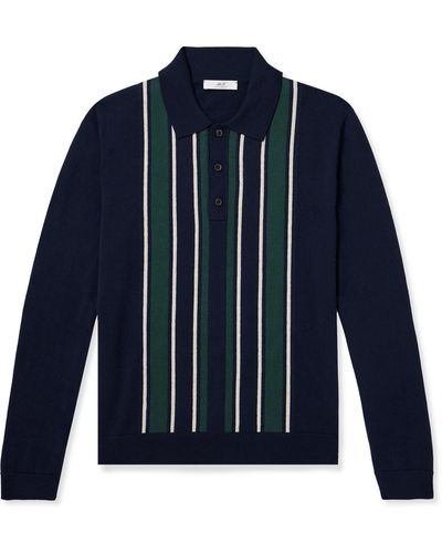 MR P. Golf Striped Merino Wool Polo Shirt - Blue