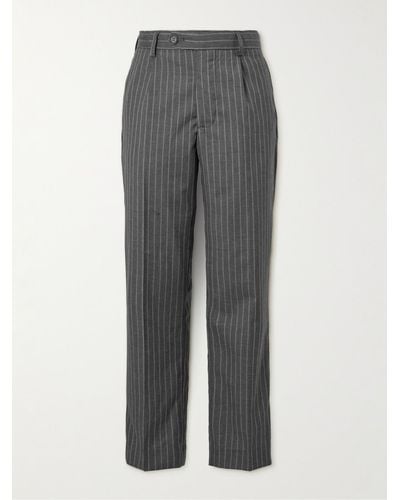 mfpen Formal Straight-leg Pleated Pinstriped Wool Suit Trousers - Grey