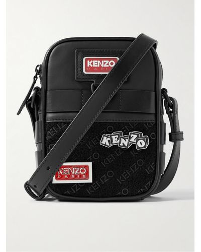 KENZO Jungle Logo-appliquéd Leather Messenger Bag - Black