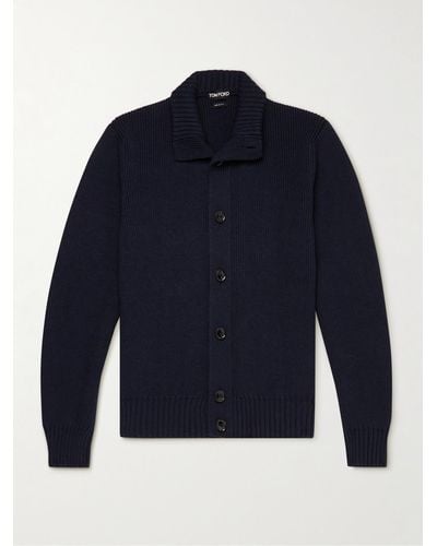 Tom Ford Ribbed Wool And Silk-blend Cardigan - Blue