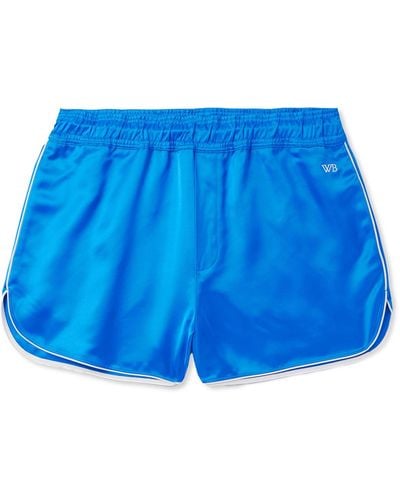 Wales Bonner Straight-leg Logo-embroidered Satin Shorts - Blue