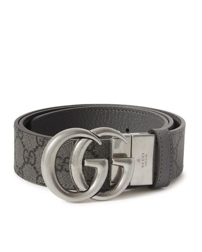 Gucci 3.5cm Marmont Reversible Monogrammed Coated-canvas Belt - Gray
