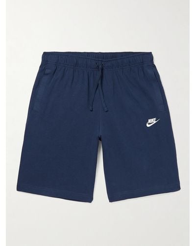 Nike Straight-Leg Logo-Embroidered Cotton-Jersey Drawstring Shorts - Blu