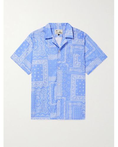 Bather Camp-collar Bandana-print Cotton Shirt - Blue