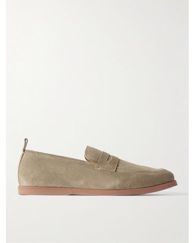 MR P. Leo Suede Penny Loafers - Natural