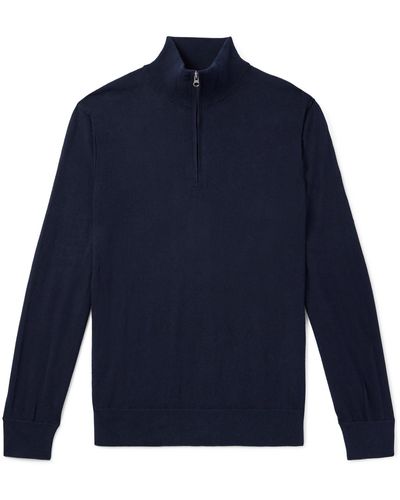 Hartford Cotton And Wool-blend Half-zip Sweater - Blue