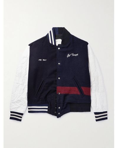 Greg Lauren Sailor Cotton And Wool-blend Varsity Jacket - Blue