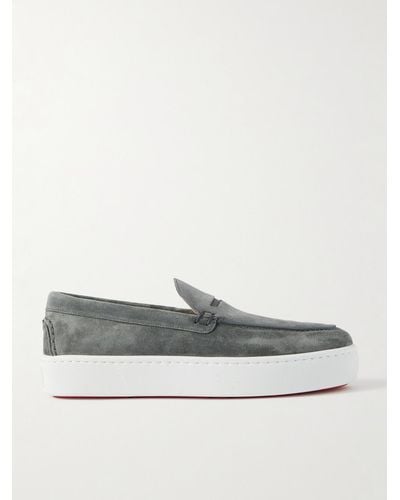 Christian Louboutin Paqueboat Suede Penny Loafers - Grey