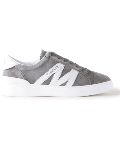 Moncler Monaco Leather-trimmed Suede Sneakers - Gray