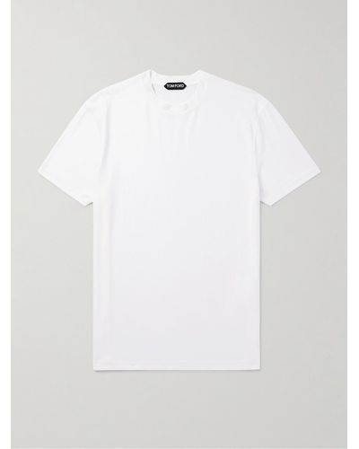 Tom Ford Schmal geschnittenes T-Shirt aus Jersey aus einer Lyocell-Baumwollmischung - Weiß