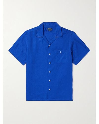 Polo Ralph Lauren Convertible-collar Logo-embroidered Linen Shirt - Blue