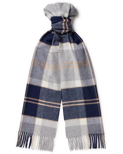 Johnstons of Elgin Fringed Checked Wool Scarf - Blue