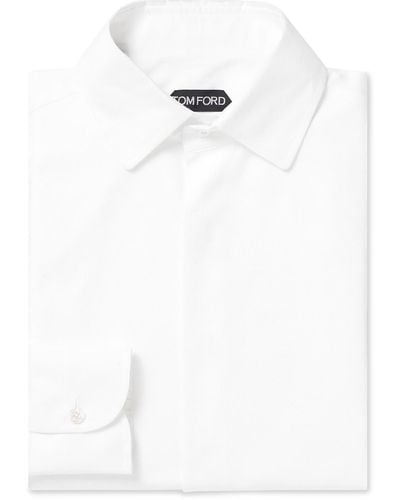 Tom Ford Bib-front Cotton-poplin And Piqué Tuxedo Shirt - White