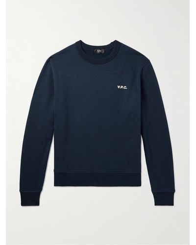 A.P.C. Logo-print Organic Cotton-jersey Sweatshirt - Blue