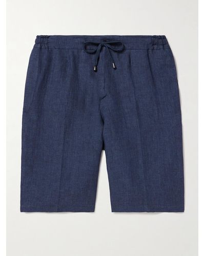 De Petrillo Tapered Linen Drawstring Shorts - Blue