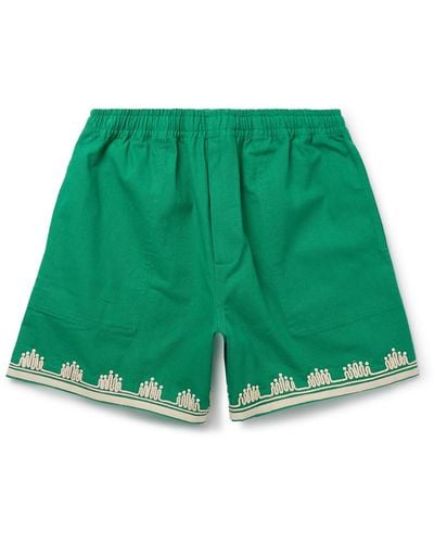 Bode Ripple Straight-leg Embellished Grosgrain-trimmed Cotton-canvas Shorts - Green