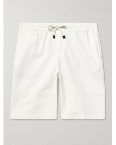 Brunello Cucinelli Straight-leg Stretch-cotton And Linen-bend Bermuda Shorts - White