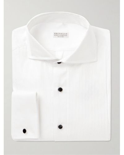 Brunello Cucinelli Cutaway-collar Bib-front Cotton-poplin Tuxedo Shirt - White