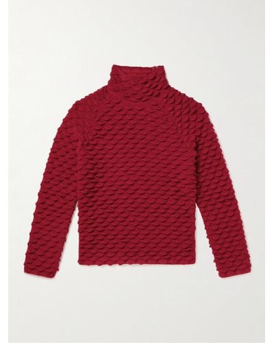 Bottega Veneta Fish Scale Pullover aus einer Wollmischung mit Stehkragen - Rot
