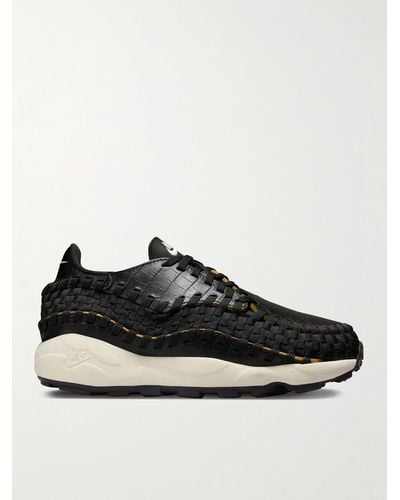 Nike Air Footscape Stretch-knit And Croc-effect Leather Trainers - Black