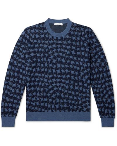 MR P. Houndstooth Jacquard-knit Wool Sweater - Blue