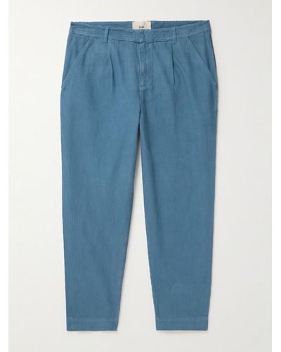 Folk Signal Straight-leg Pleated Cotton-corduroy Pants - Blue