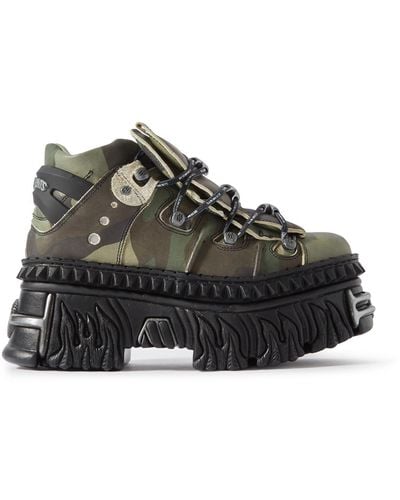 Vetements New Rock Embellished Camouflage-print Leather Platform Sneakers - Black