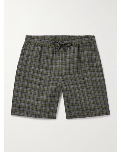De Bonne Facture Straight-leg Checked Linen Drawstring Shorts - Green