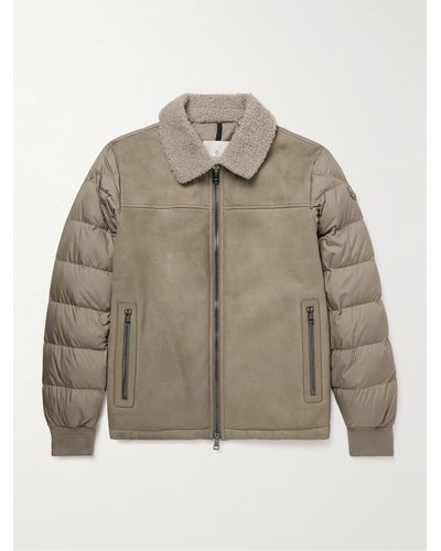 Moncler Jumeaux Logo-appliquéd Shearling And Leather-trimmed Suede And Quilted Shell Down Jacket - Brown