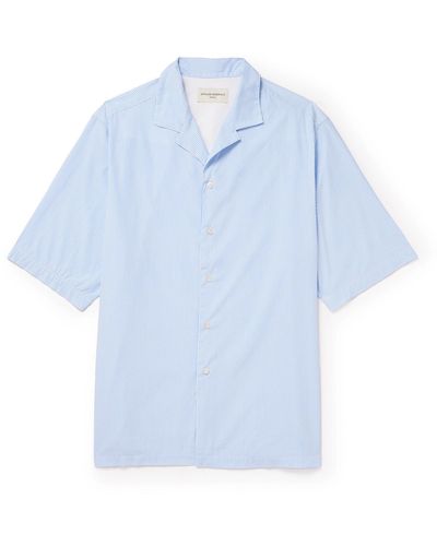 Officine Generale Eren Camp-collar Striped Cotton-poplin Shirt - Blue