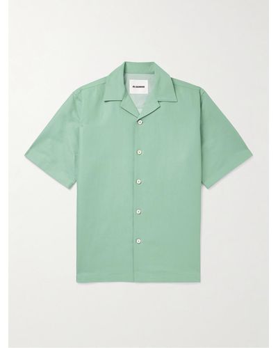 Jil Sander Camp-collar Linen And Cotton-blend Drill Overshirt - Green