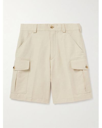 Loro Piana Bizen Wide-leg Cotton And Linen-blend Canvas Cargo Shorts - Natural