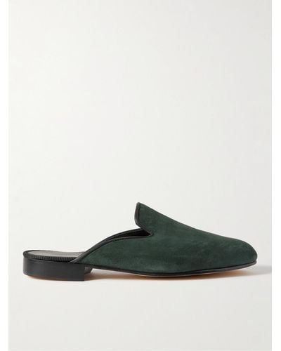 George Cleverley Leather-trimmed Suede Backless Loafers - Green
