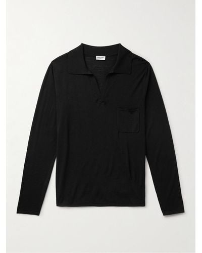 Saint Laurent Logo-embroidered Wool Polo Shirt - Black