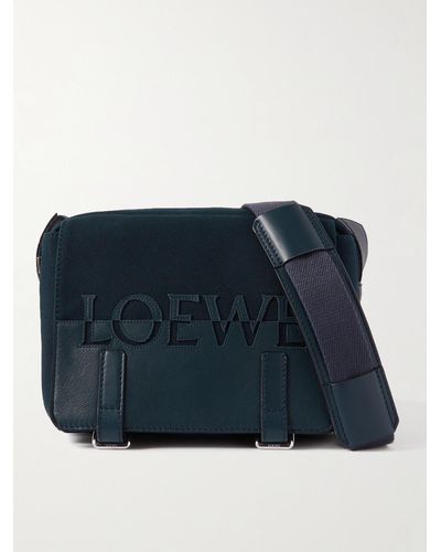 Loewe Military Xs Leather-trimmed Canvas Messenger Bag - Blue