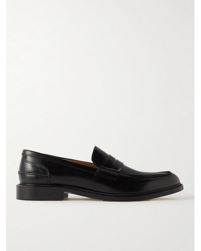 VINNY'S Townee Polished-leather Penny Loafers - Black
