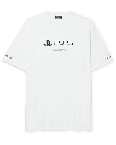 Balenciaga Playstation Printed Cotton-jersey T-shirt - White