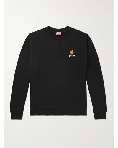 KENZO Logo-embroidered Cotton-jersey Sweatshirt - Black