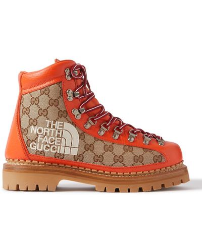 Gucci The North Face Logo-embroidered Monogrammed Canvas And Leather Hiking Boots - Brown