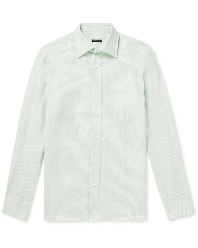 Rubinacci Cutaway-collar Striped Linen Shirt - White