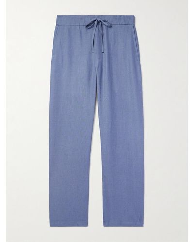 De Bonne Facture Straight-leg Linen Drawstring Trousers - Blue