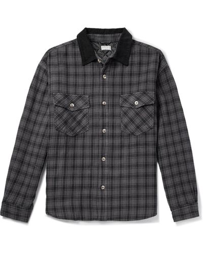 Guess USA Corduroy-trimmed Checked Cotton-flannel Shirt - Black