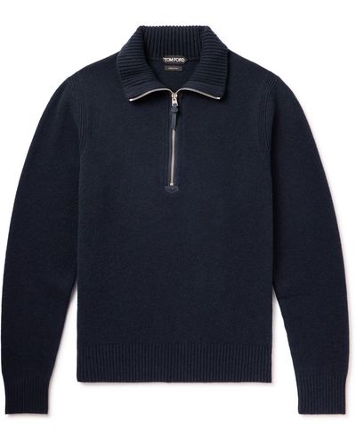 Tom Ford Wool-blend Half-zip Sweater - Blue