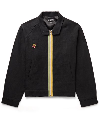 CHERRY LA Dave Embroidered Linen Jacket - Black
