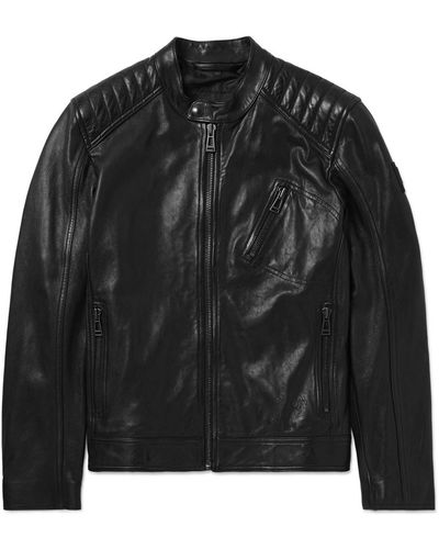 Belstaff V-racer Slim-fit Logo-appliquéd Leather Jacket - Black