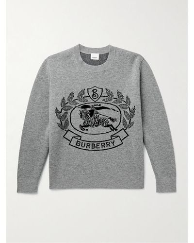Burberry Logo-jacquard Wool Jumper - Grey