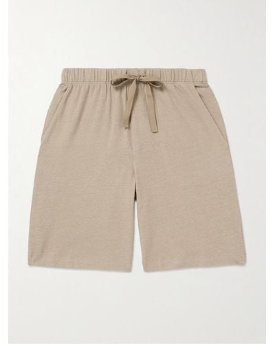 Hanro Gerade geschnittene Shorts aus Jersey aus einer Stretch-Baumwoll-Leinenmischung mit Kordelzugbund - Natur
