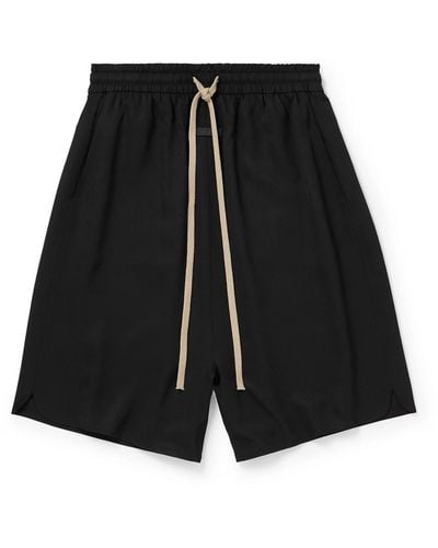 Fear Of God Straight-leg Logo-appliquéd Silk And Virgin Wool-blend Drawstring Shorts - Black